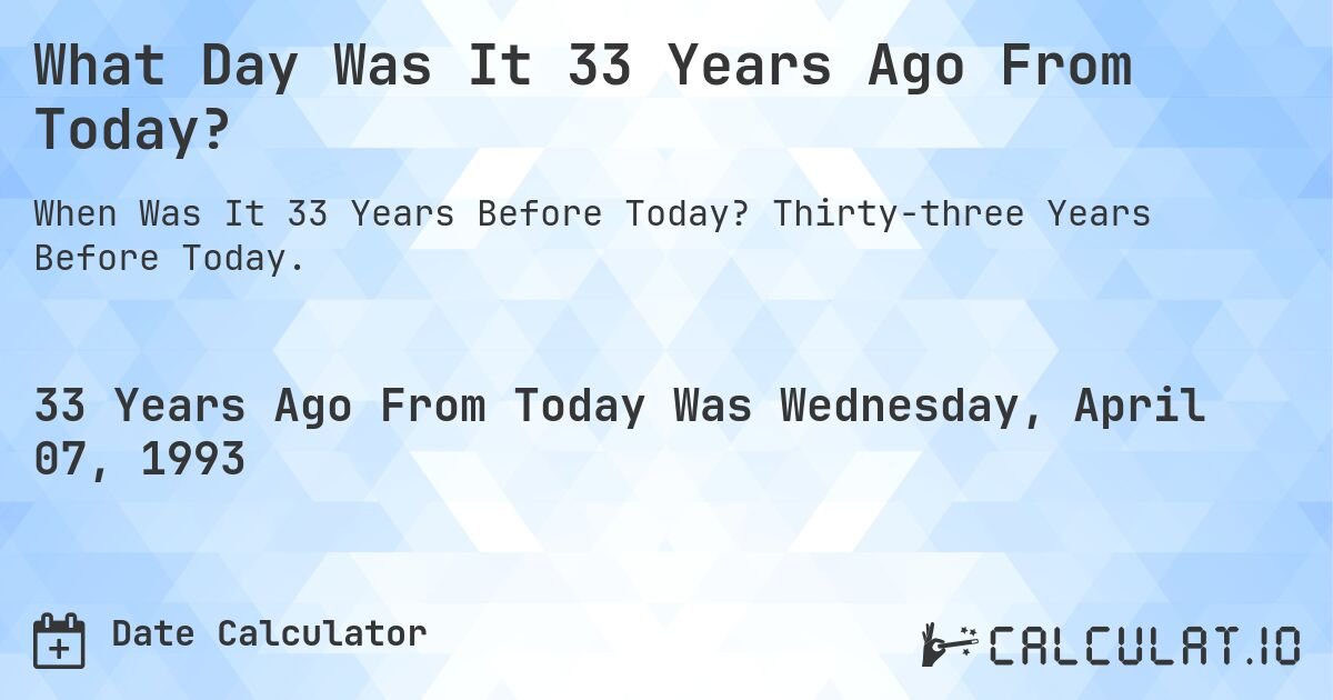 What Year Was It 33 Years Ago – Time Explained with History